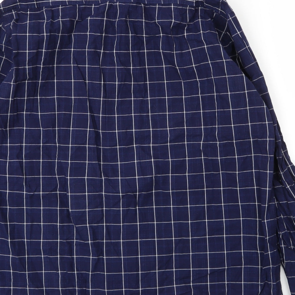 H&M Mens Blue Check Cotton  Button-Up Size M Collared Button