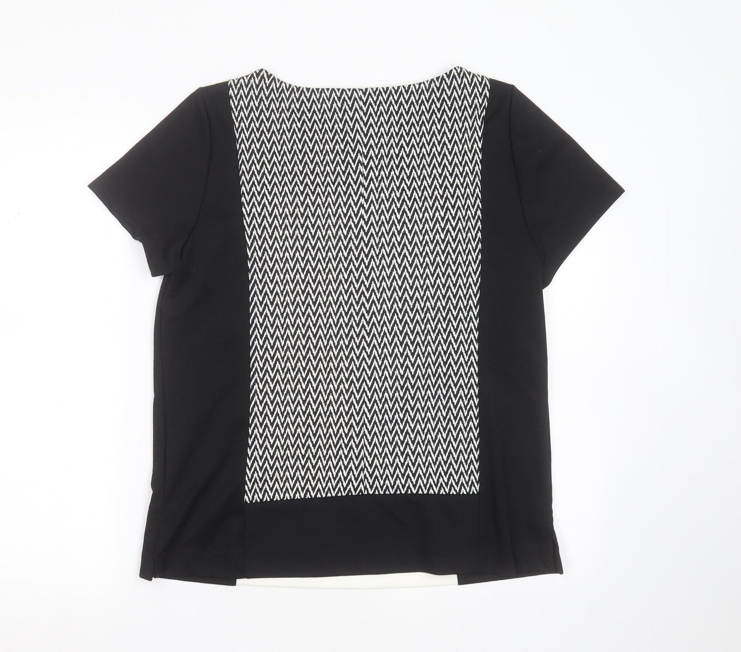 Dorothy Perkins Womens Black Geometric Polyester Basic T-Shirt Size 14 Round Neck