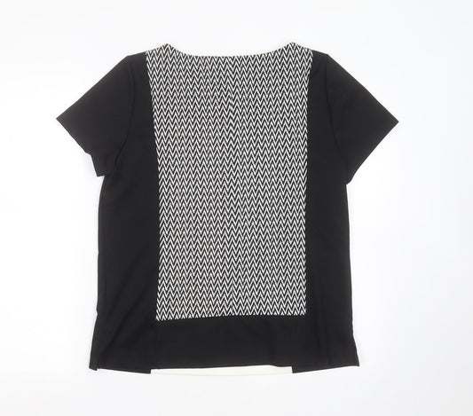 Dorothy Perkins Womens Black Geometric Polyester Basic T-Shirt Size 14 Round Neck