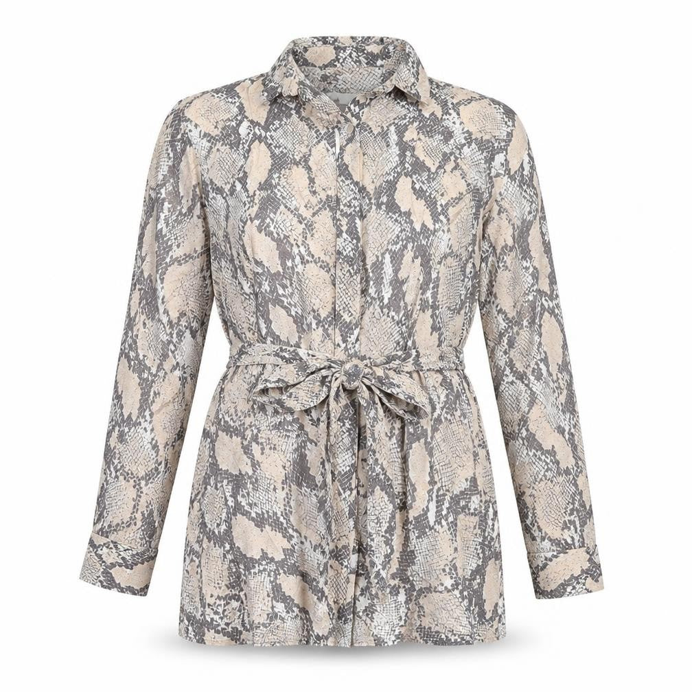 H&M Womens Beige Animal Print Viscose Basic Button-Up Size M Collared