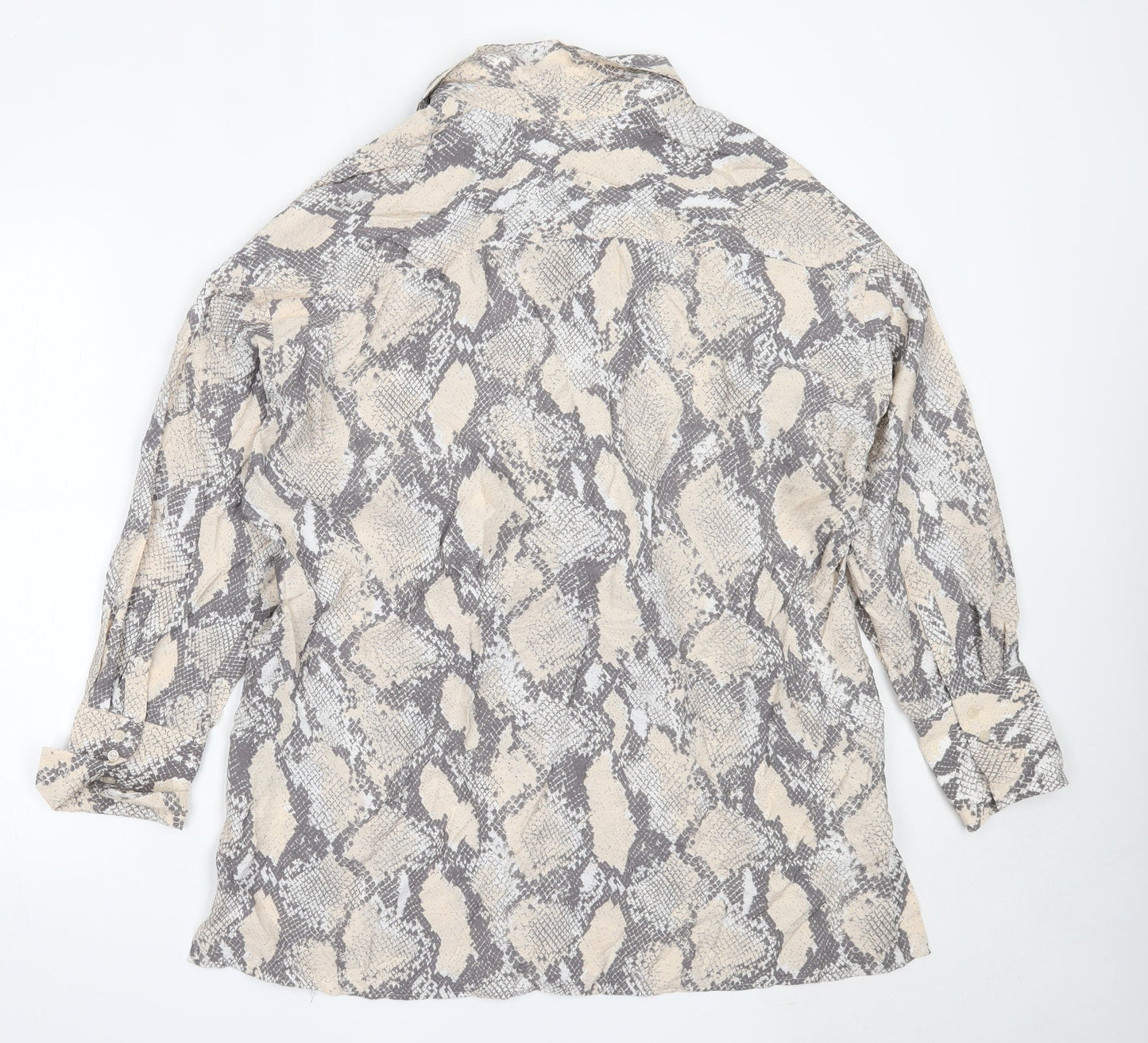 H&M Womens Beige Animal Print Viscose Basic Button-Up Size M Collared