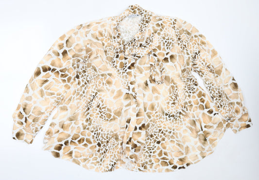 Preworn Womens Beige Animal Print Viscose Basic Blouse Size L Round Neck