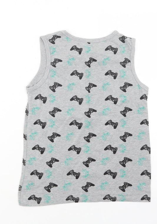Pep & Co Boys Grey Geometric Cotton Basic Tank Size 12 Years Crew Neck  - Game Console
