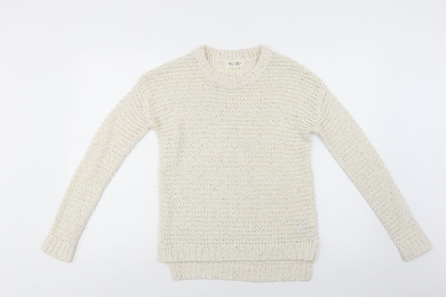 New Look Womens Ivory Crew Neck  Acrylic Pullover Jumper Size 8
