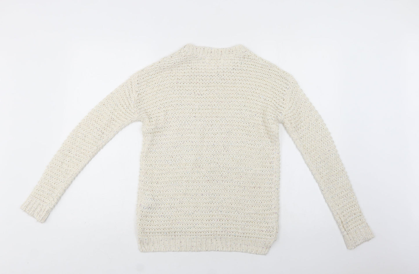 New Look Womens Ivory Crew Neck  Acrylic Pullover Jumper Size 8