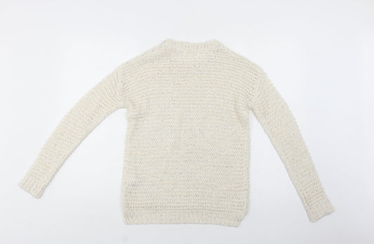 New Look Womens Ivory Crew Neck  Acrylic Pullover Jumper Size 8