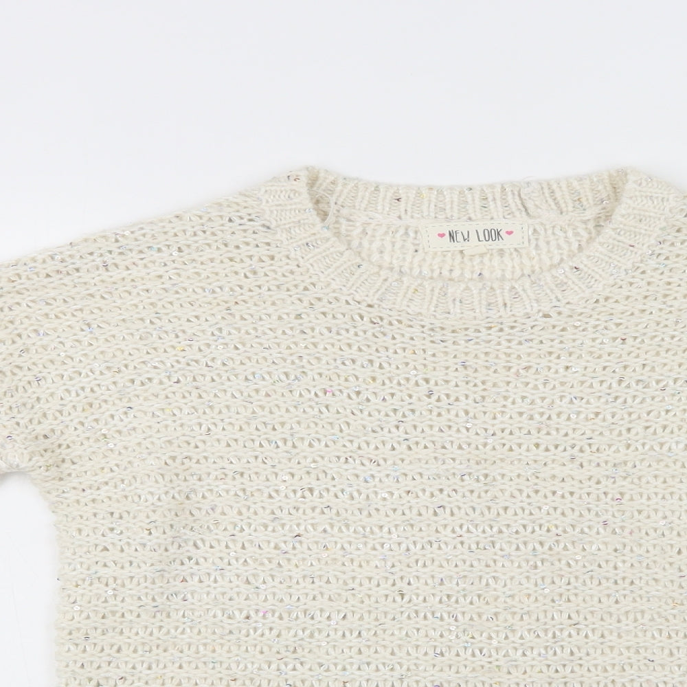 New Look Womens Ivory Crew Neck  Acrylic Pullover Jumper Size 8