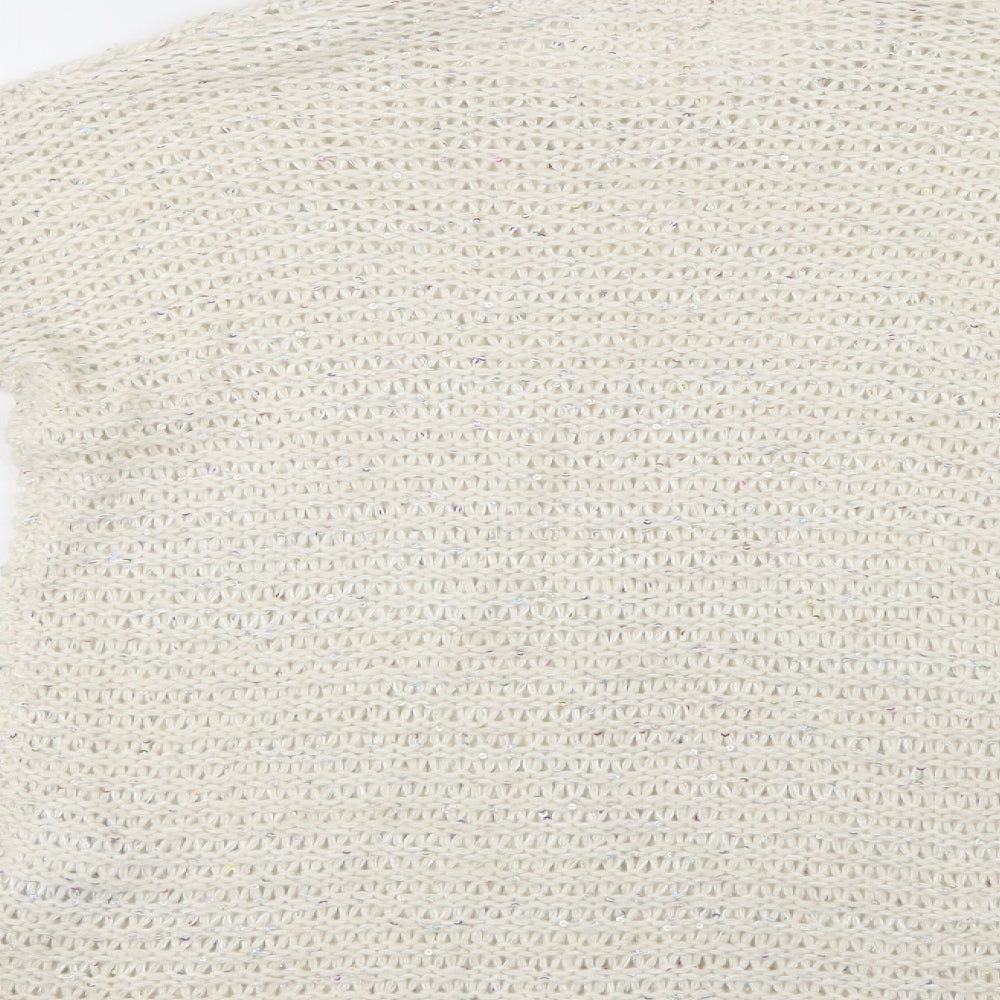 New Look Womens Ivory Crew Neck  Acrylic Pullover Jumper Size 8