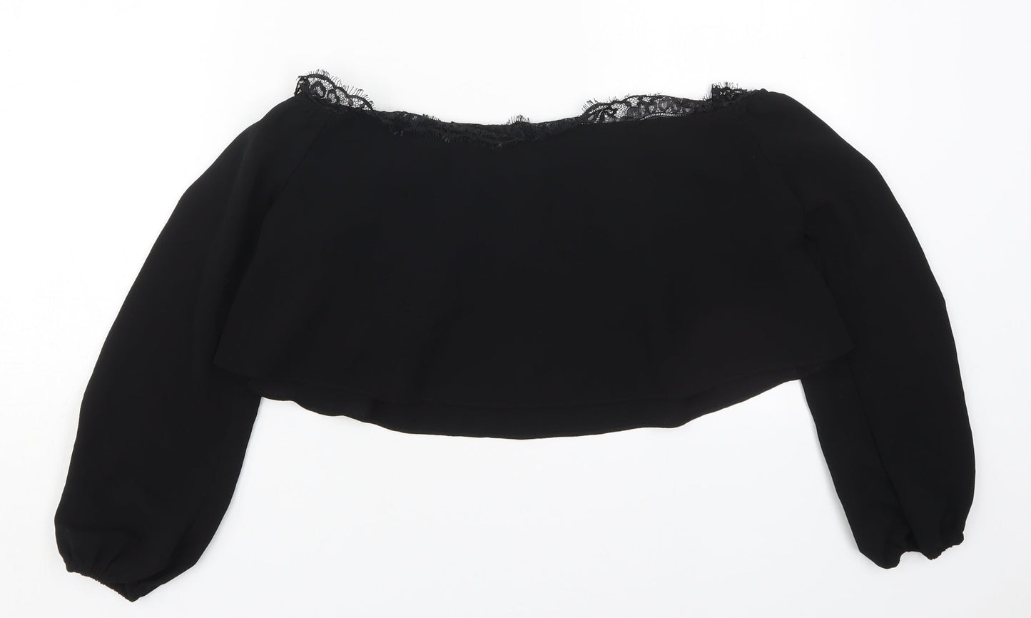 Missguided Womens Black  Polyester Cropped Blouse Size 8 Round Neck