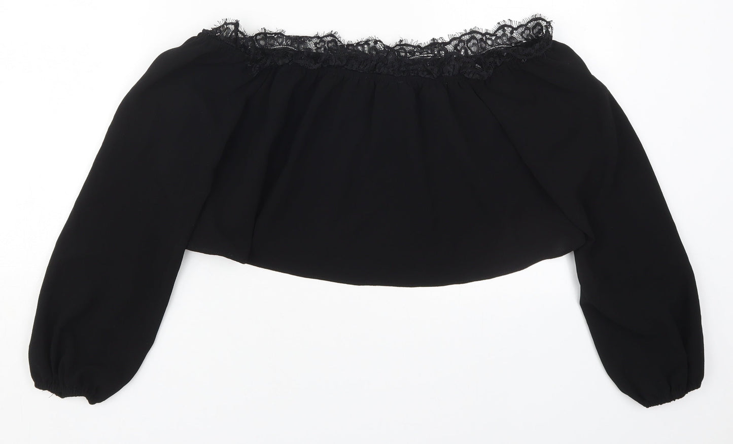 Missguided Womens Black  Polyester Cropped Blouse Size 8 Round Neck