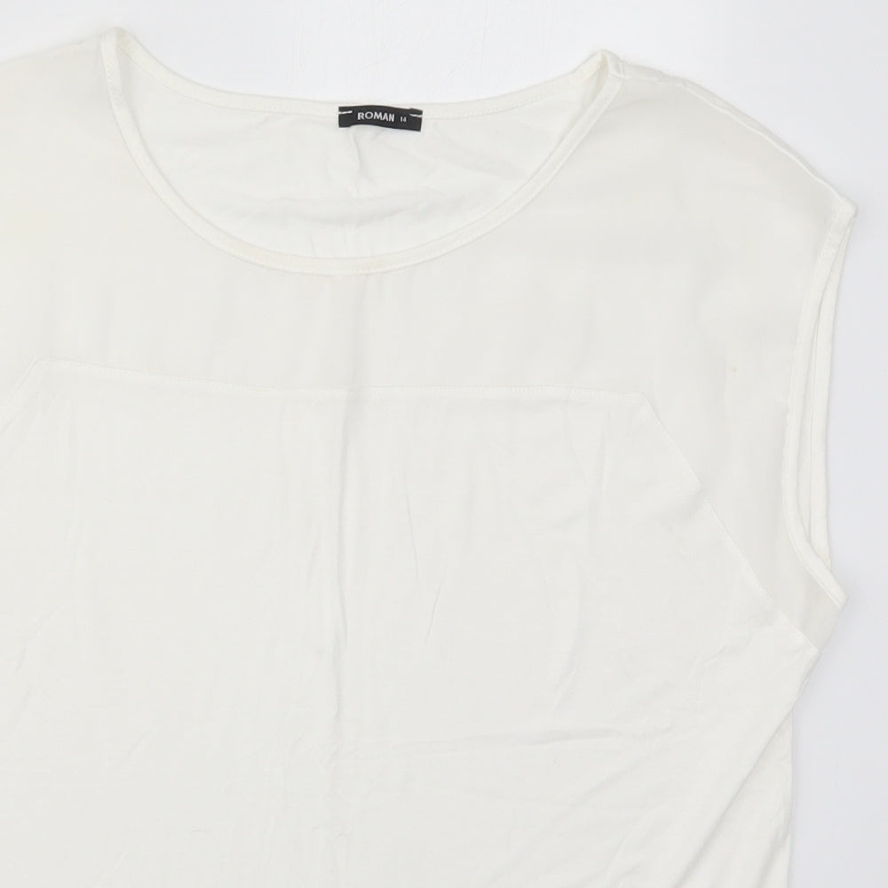 Roman Womens White  Viscose Basic T-Shirt Size 14 Round Neck