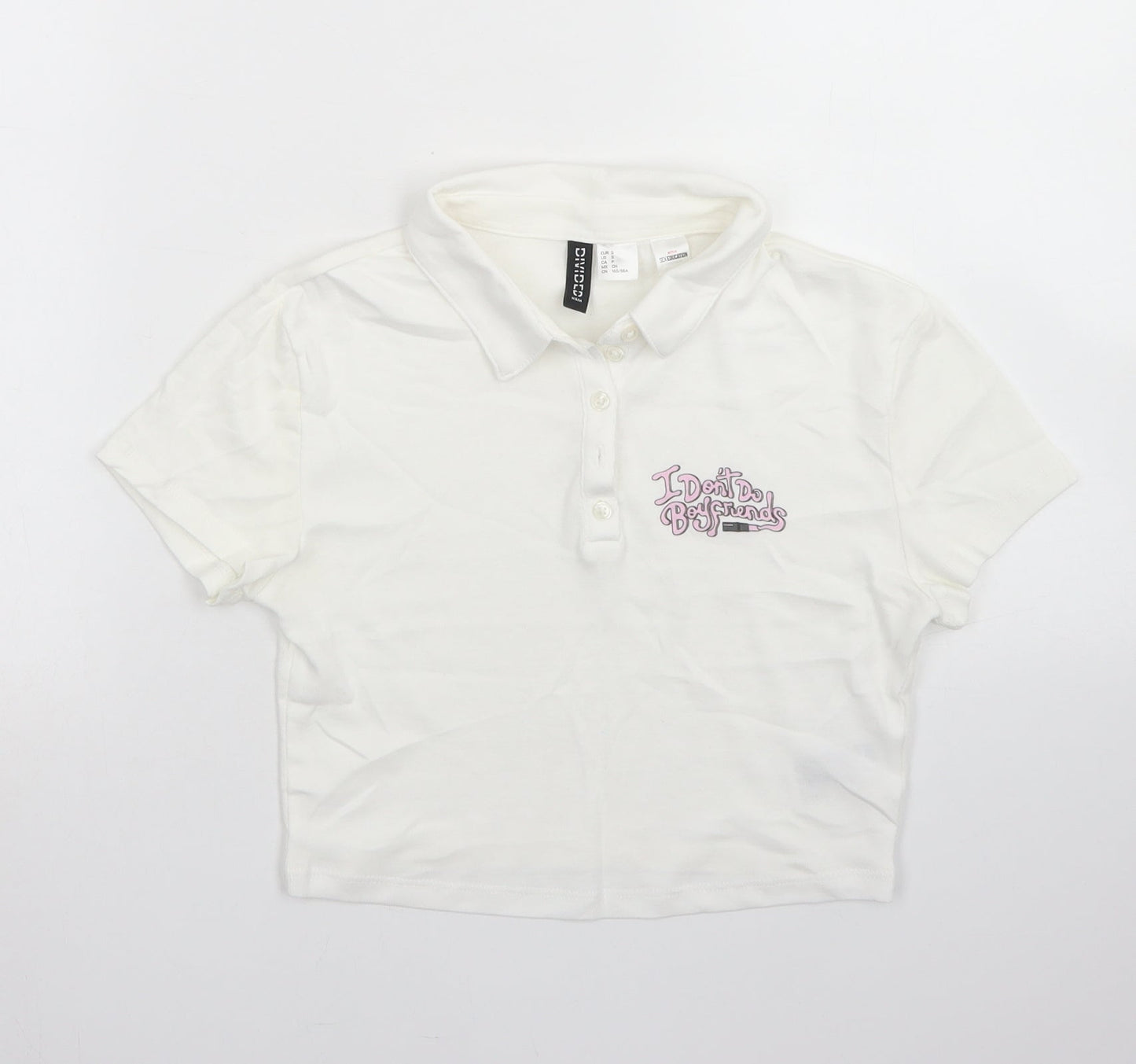Divided Womens White  Cotton Cropped Polo Size S Collared - Sex Education