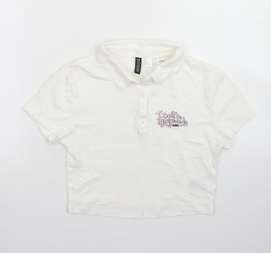 Divided Womens White  Cotton Cropped Polo Size S Collared - Sex Education