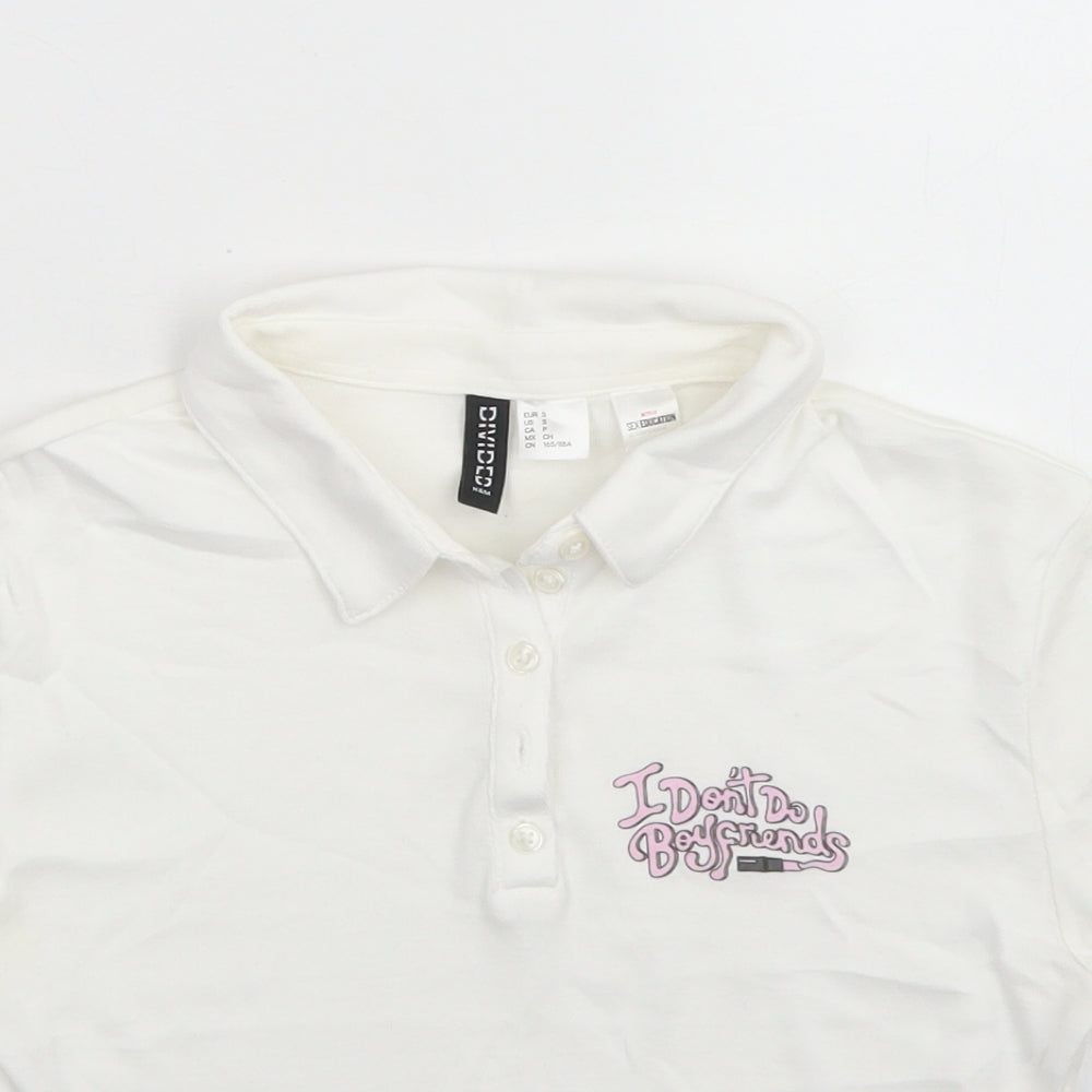 Divided Womens White  Cotton Cropped Polo Size S Collared - Sex Education
