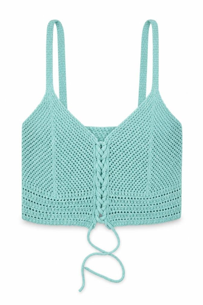 PRETTYLITTLETHING Womens Blue  Cotton Cropped Tank Size M V-Neck