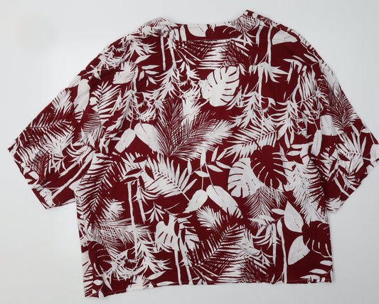 Peacocks Womens Red V-Neck Geometric Viscose Cardigan Jumper Size XL