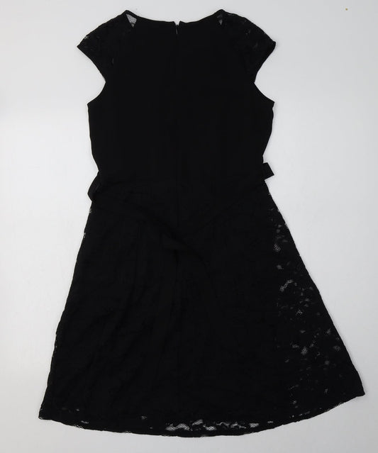 Dorothy Perkins Womens Black  Cotton A-Line  Size 10  Crew Neck Zip