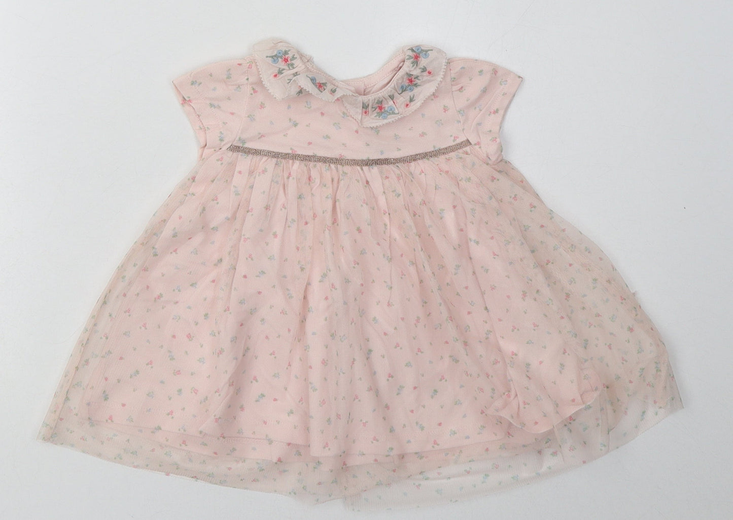 ext Girls Pink Floral Cotton A-Line  Size 3-6 Months  Crew Neck Button