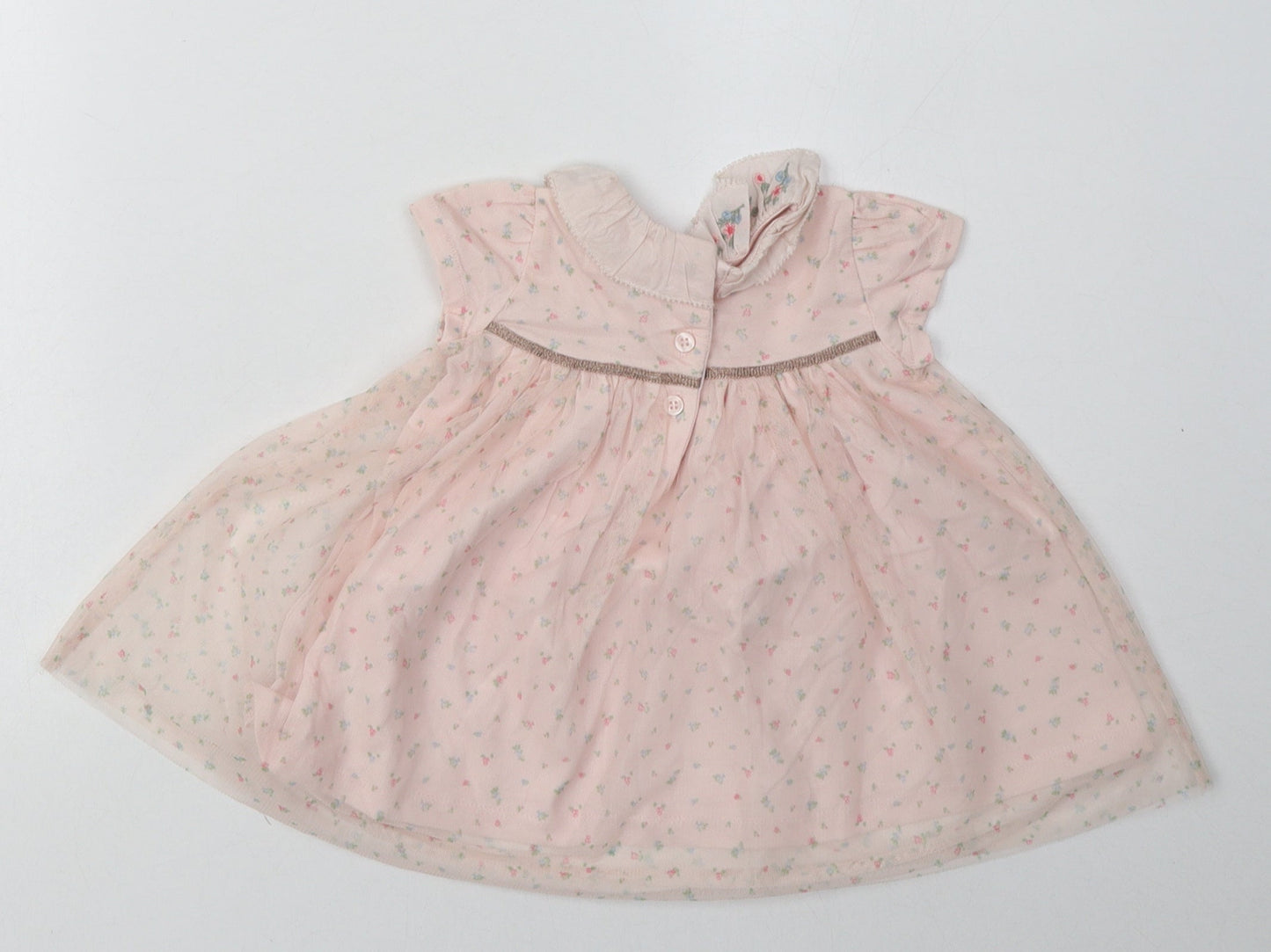 ext Girls Pink Floral Cotton A-Line  Size 3-6 Months  Crew Neck Button