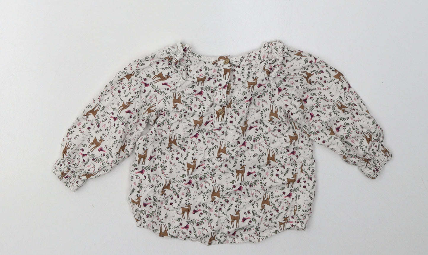 Matalan Girls White Geometric Viscose Basic Casual Size 12-18 Months Crew Neck Button