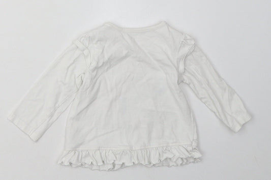 Nutmeg Girls White  Cotton Basic Casual Size 6-9 Months Crew Neck Pullover - all wrapped up with love