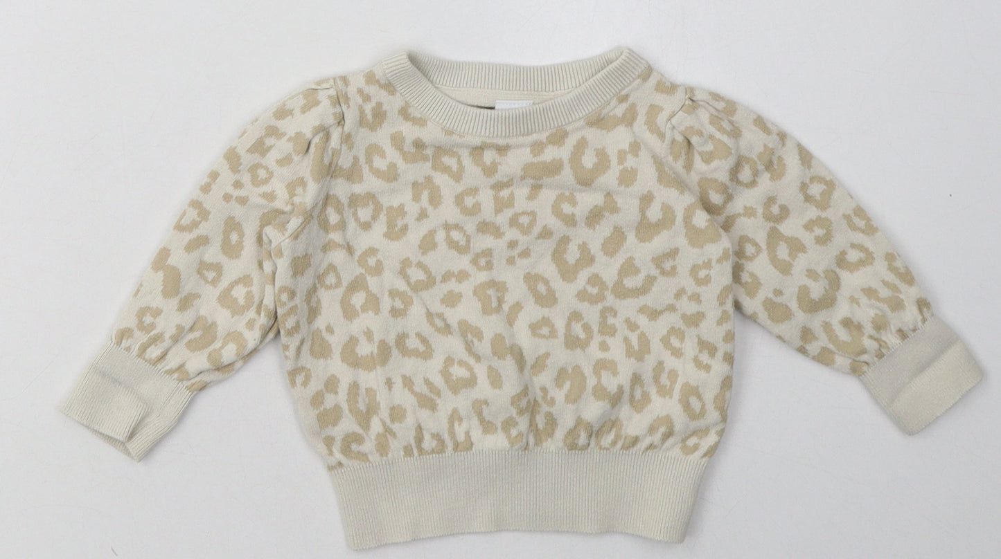 Gap Girls Beige Animal Print Cotton Basic Casual Size 12-18 Months Crew Neck Pullover