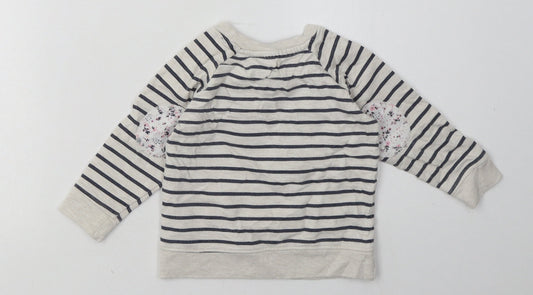 Young Dimension Girls Grey Striped Cotton Basic Casual Size 12-18 Months Crew Neck Pullover - Rabbit