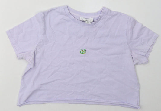 Topshop Womens Purple  Cotton Cropped T-Shirt Size 8 Crew Neck