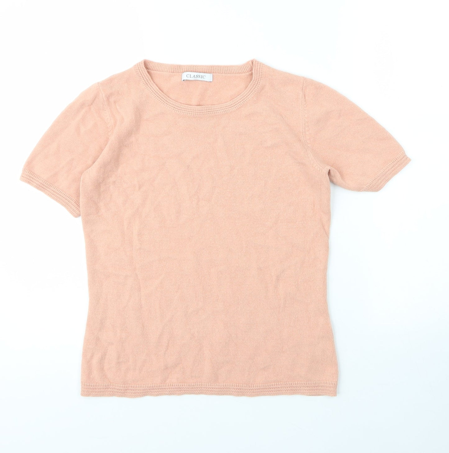 M&S Womens Pink  Acrylic Basic Blouse Size 6 Round Neck