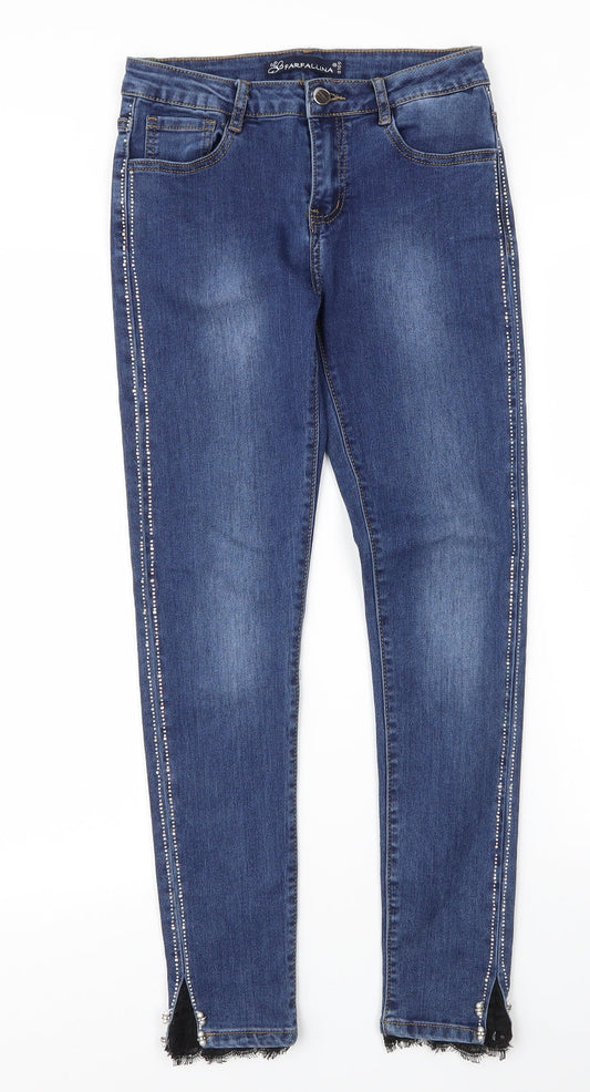 Farfallina Girls Blue  Cotton Skinny Jeans Size L L27 in Regular Zip - Pearls