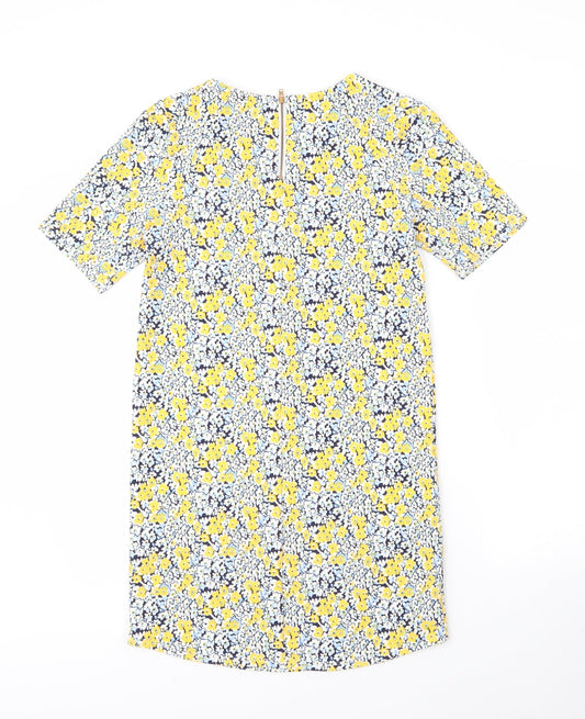 Warehouse Womens Yellow Floral Polyester Shift  Size 8  Round Neck Zip