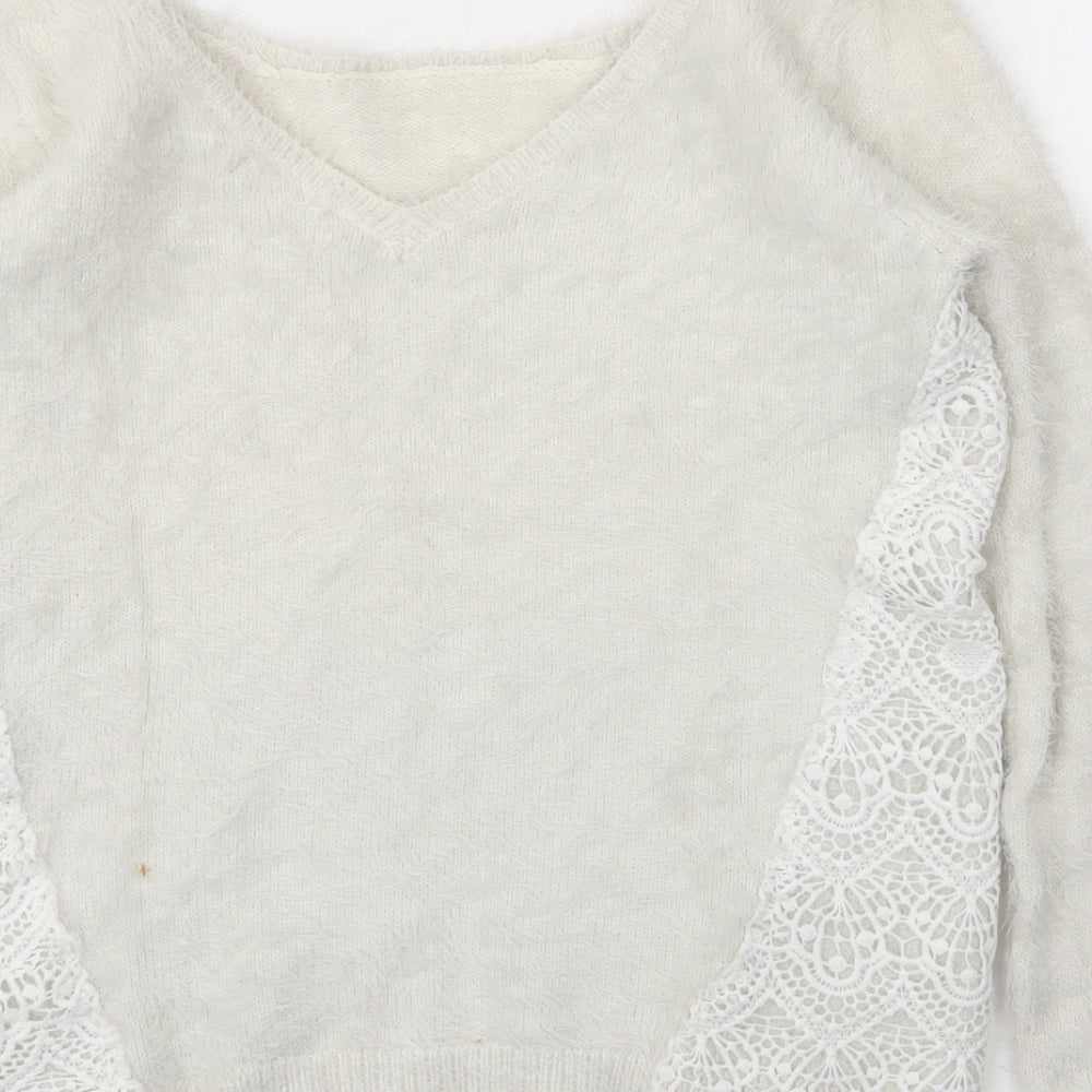 Cache Cache Womens White Boat Neck  Acrylic Pullover Jumper Size M