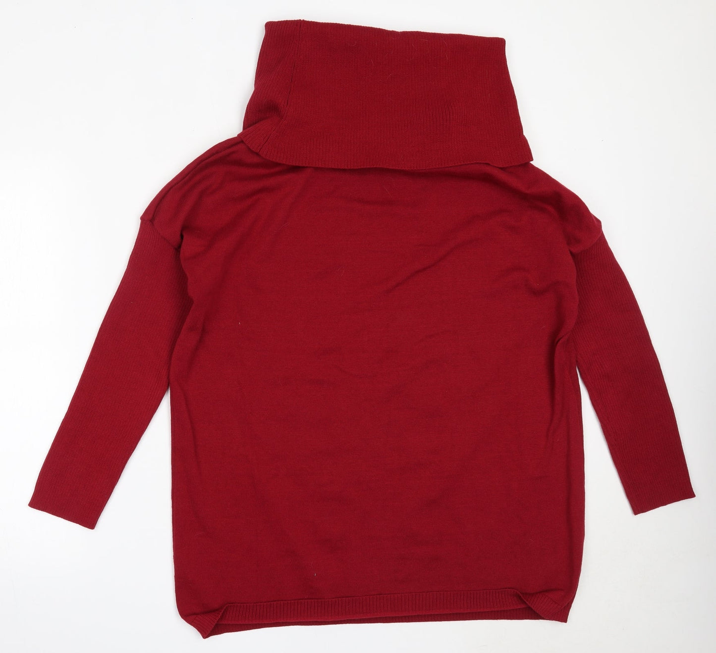 Preworn Womens Red Roll Neck  Polyester Pullover Jumper Size L