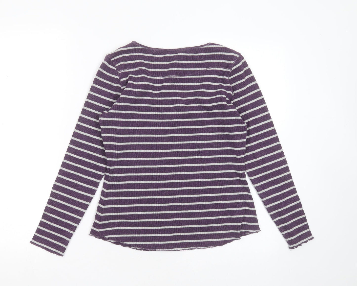 WRAP Womens Purple Striped Cotton Basic T-Shirt Size 10 Round Neck