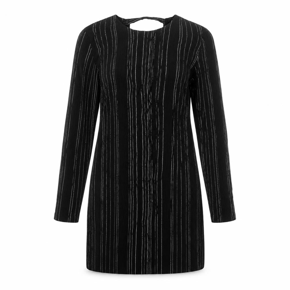MNG Womens Black Striped Viscose Shift  Size L  Round Neck