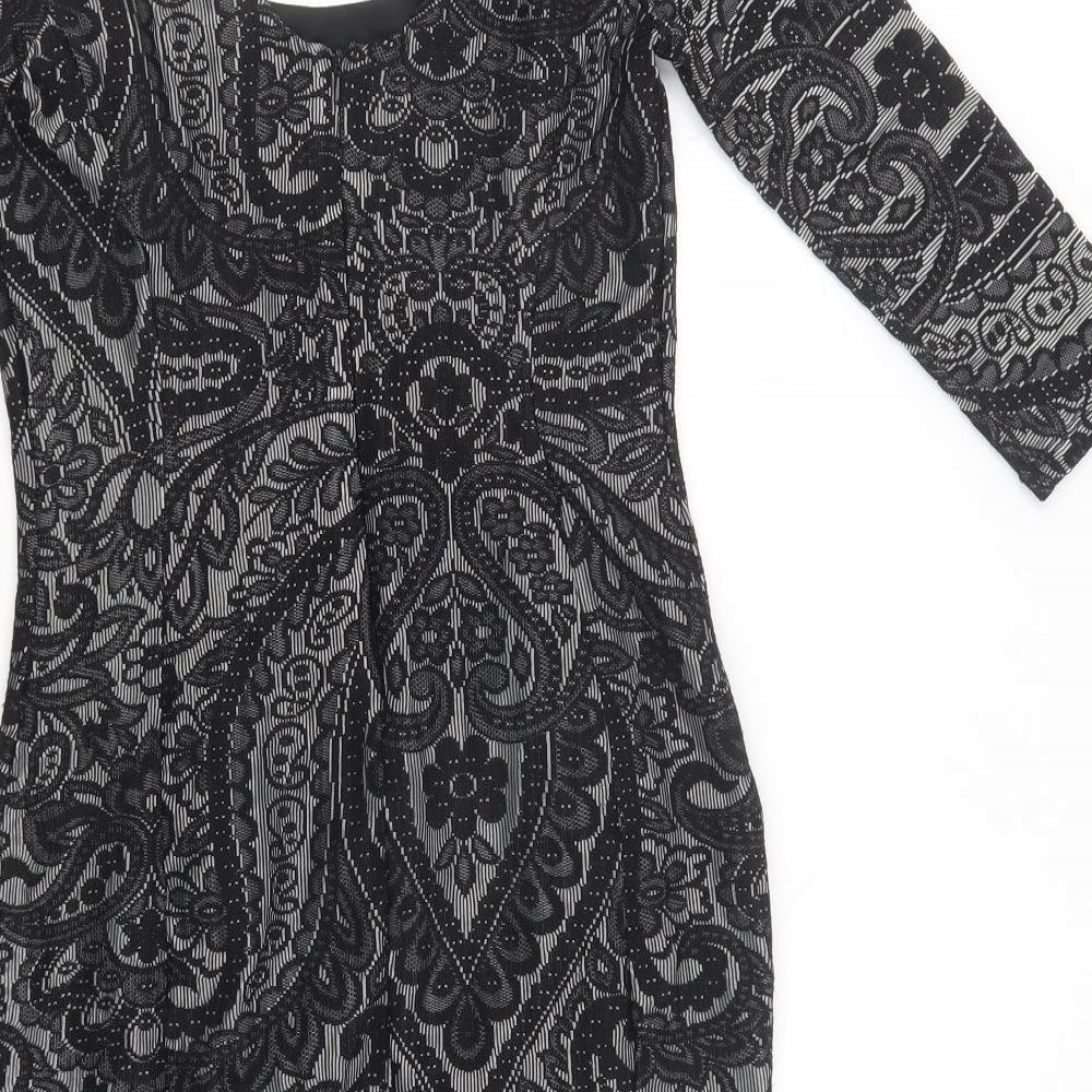 Miss Selfridge Womens Black Floral Polyamide Bodycon  Size 10  Scoop Neck  - Lace Overlay