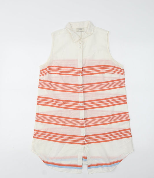 Papaya Womens White Striped Cotton Basic Button-Up Size 8 Collared