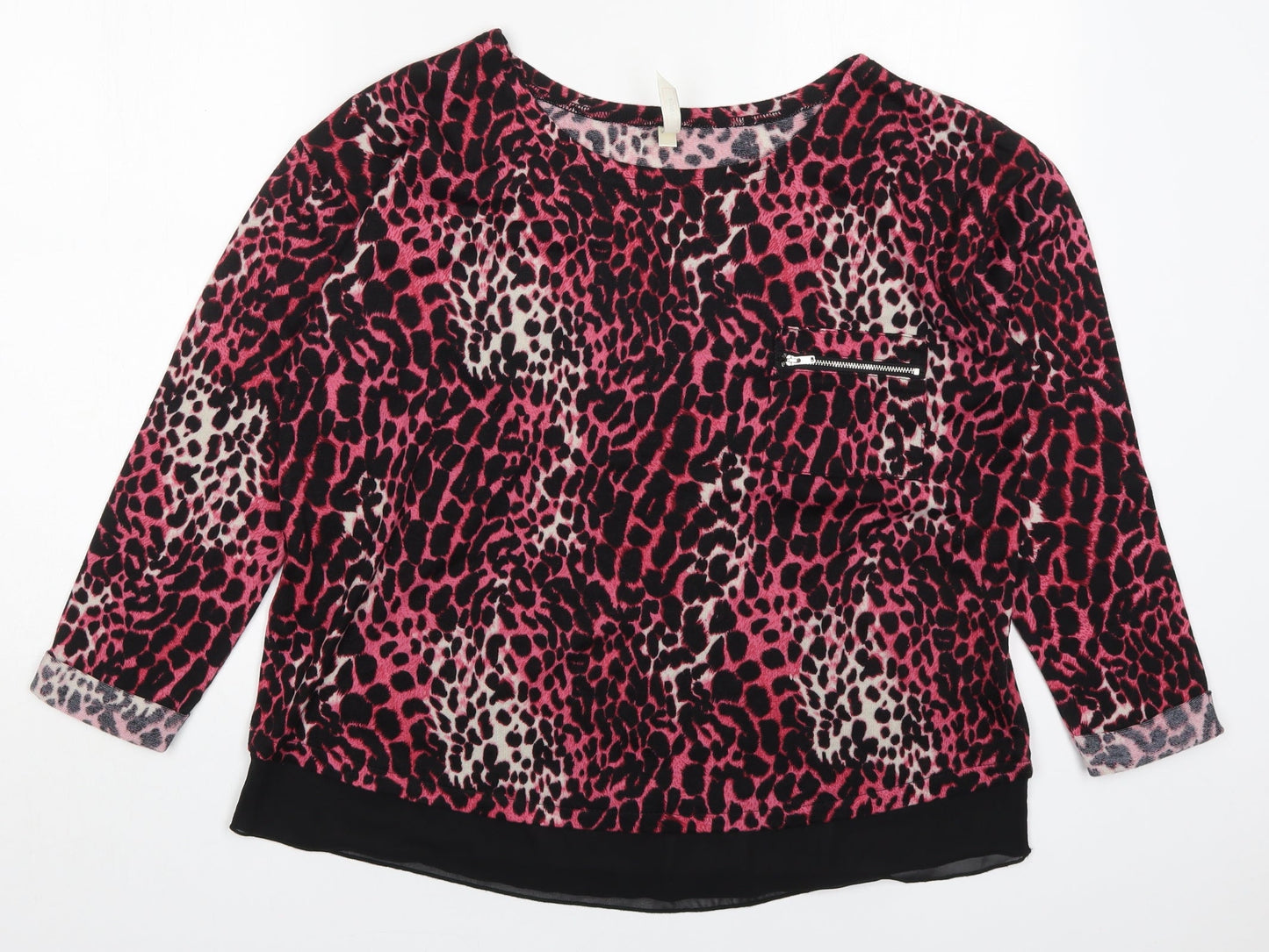 Stella Womens Pink Round Neck Animal Print Polyester Pullover Jumper Size 14