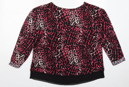 Stella Womens Pink Round Neck Animal Print Polyester Pullover Jumper Size 14