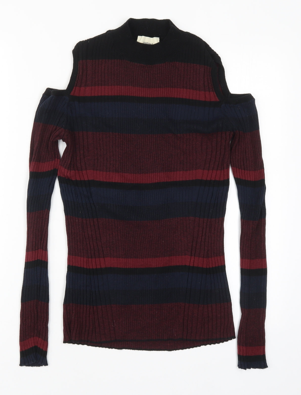 Papaya Womens Red Round Neck Striped Cotton Pullover Jumper Size 12