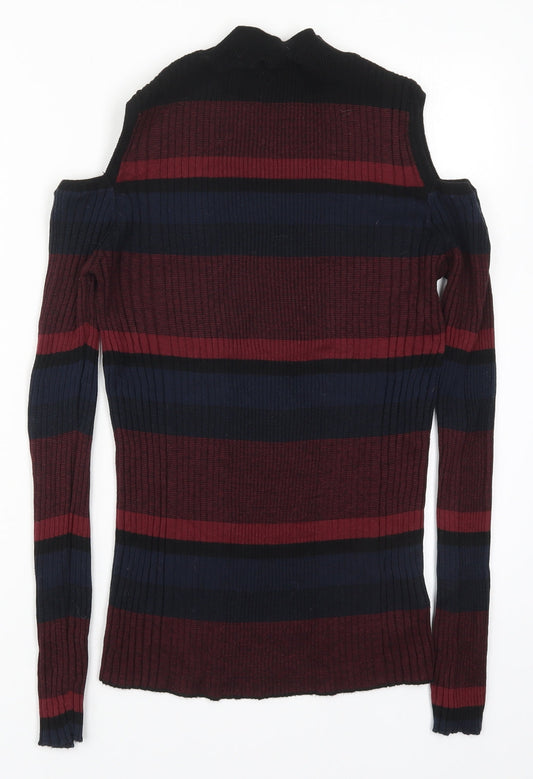 Papaya Womens Red Round Neck Striped Cotton Pullover Jumper Size 12