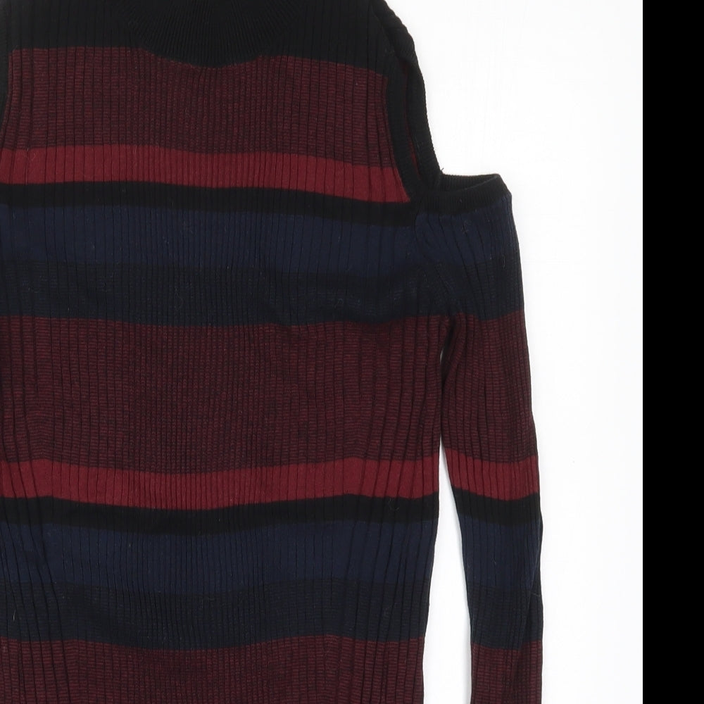 Papaya Womens Red Round Neck Striped Cotton Pullover Jumper Size 12