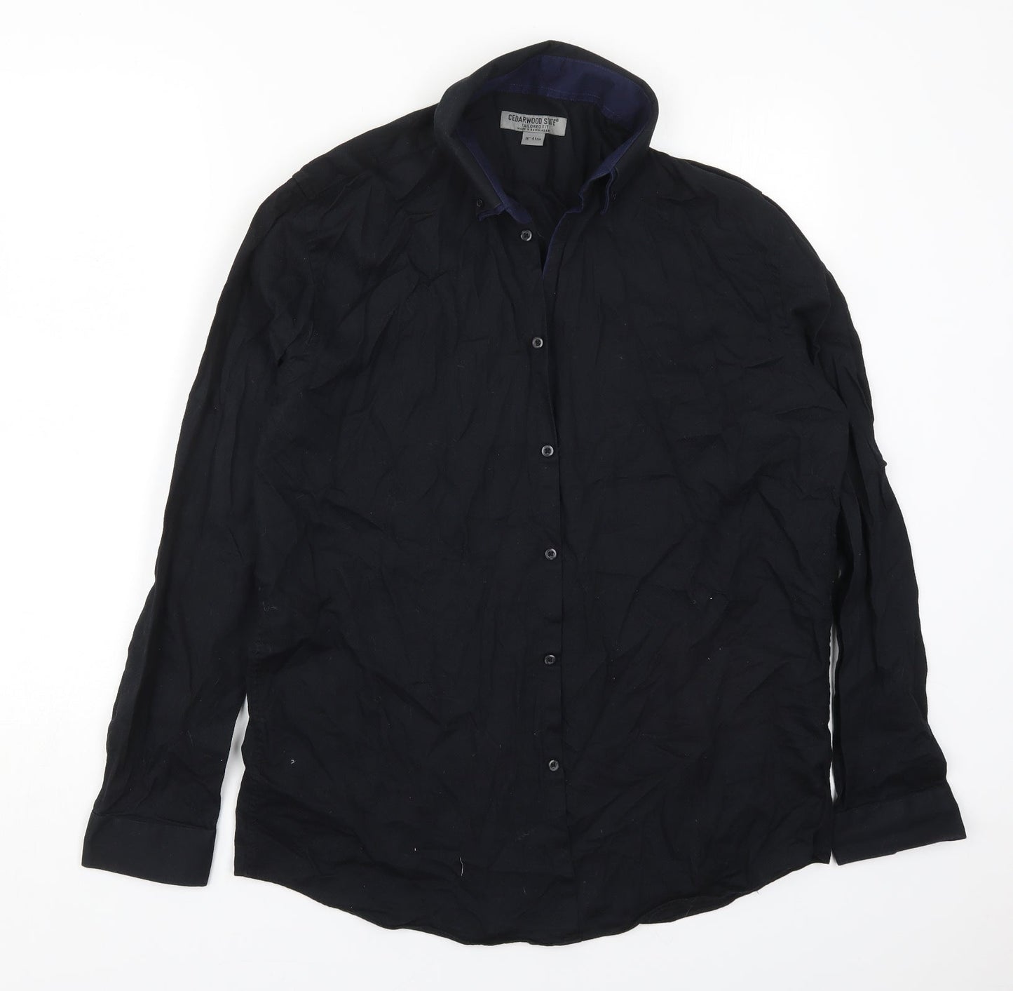 Cedar Wood State Mens Black  Cotton  Button-Up Size 16 Collared Button