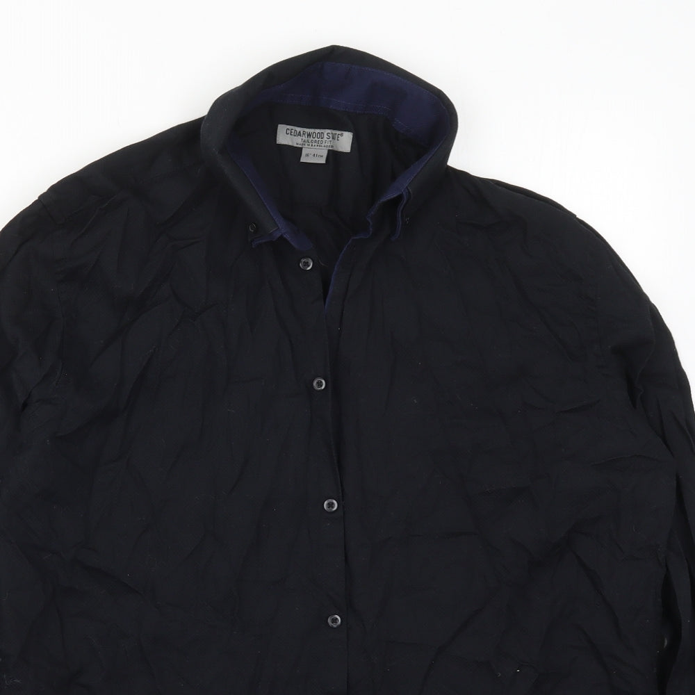 Cedar Wood State Mens Black  Cotton  Button-Up Size 16 Collared Button