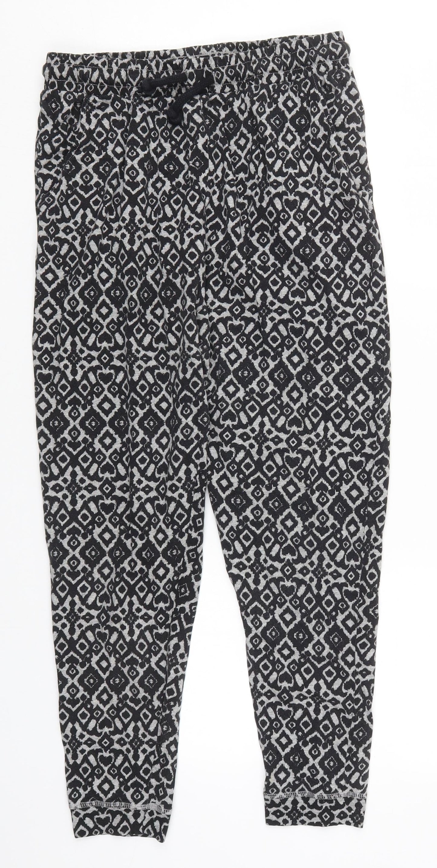 H&M Womens Grey Geometric Cotton Trousers  Size M L23 in Regular Drawstring - Pyjama Pants