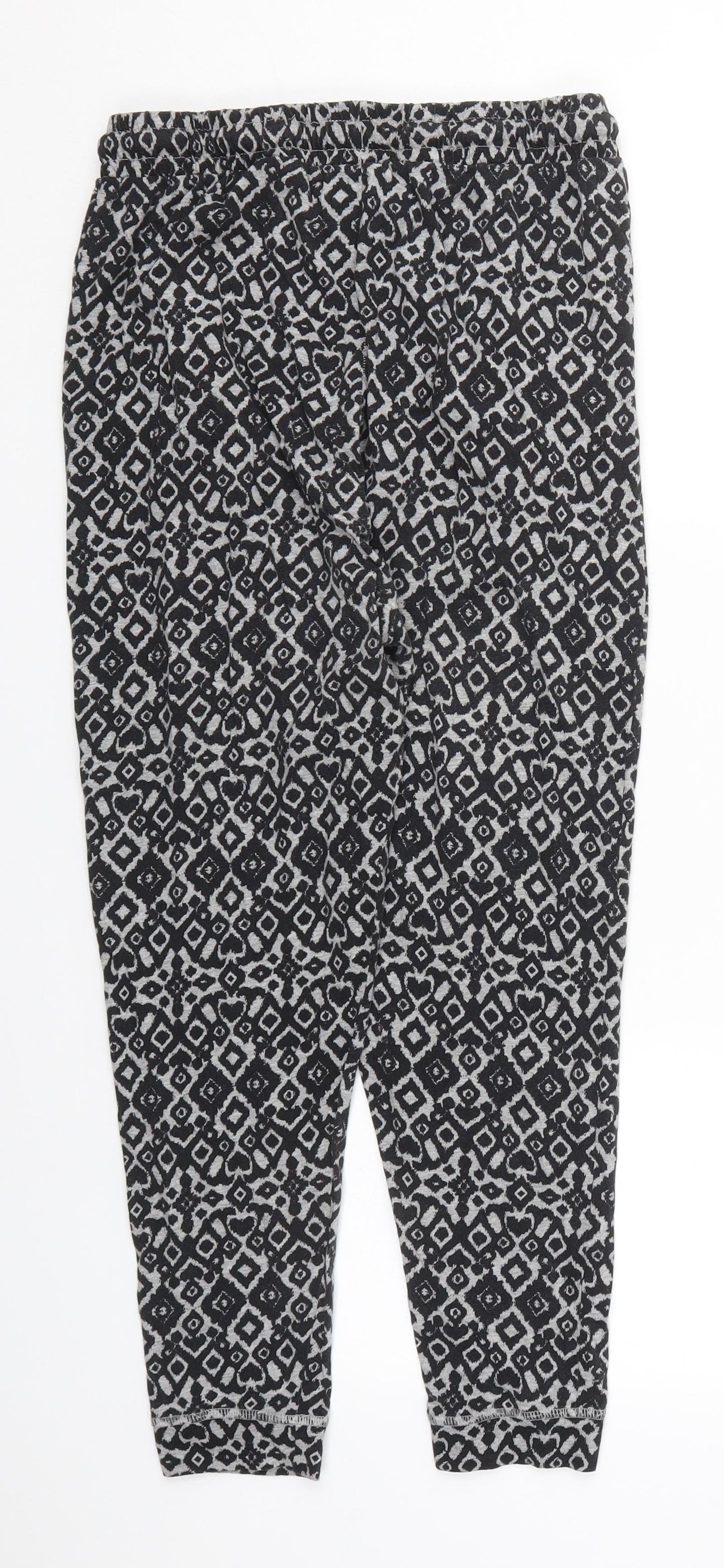 H&M Womens Grey Geometric Cotton Trousers  Size M L23 in Regular Drawstring - Pyjama Pants