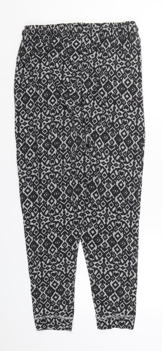 H&M Womens Grey Geometric Cotton Trousers  Size M L23 in Regular Drawstring - Pyjama Pants