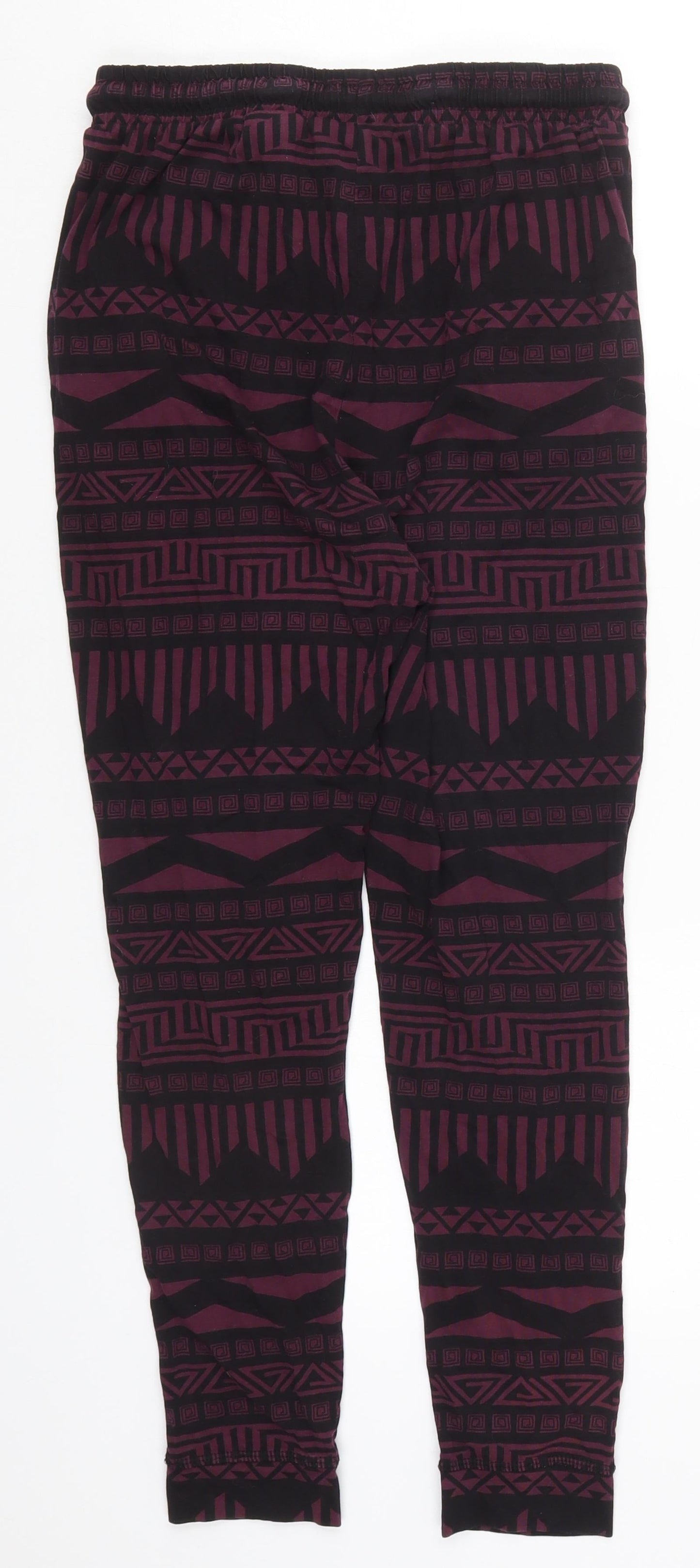 H&M Womens Purple Geometric Cotton Trousers  Size S L20 in Regular Drawstring - Pyjama Pants