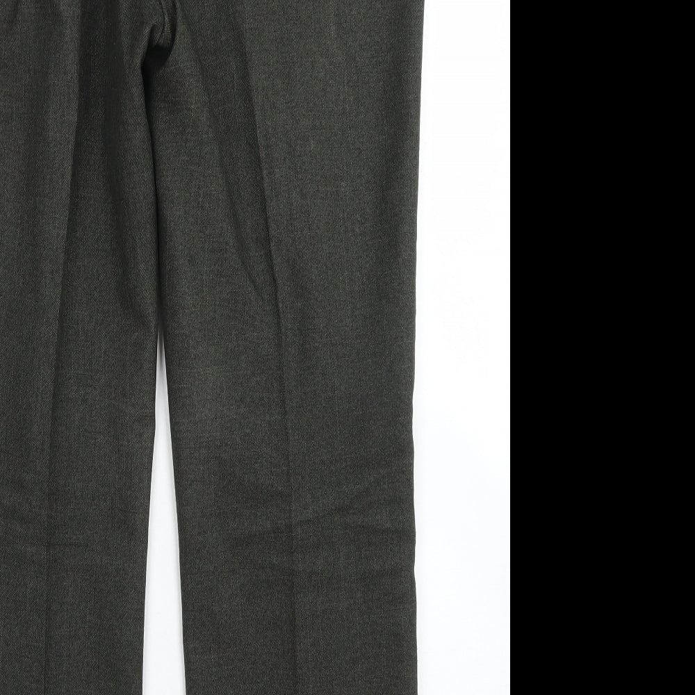 M&S Classic Womens Green  Polyester Dress Pants Trousers Size 14 L26 in Regular Button