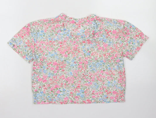 Young Dime3nsion Girls Ivory Floral Polyester Cropped Blouse Size 7-8 Years Crew Neck